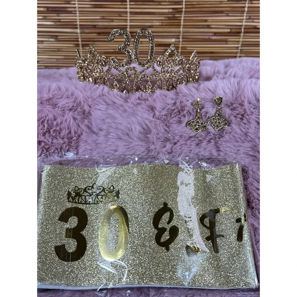 30th Birthday Sash & Crown - Birthday Decorations Gifts For Her Tiara And Sash